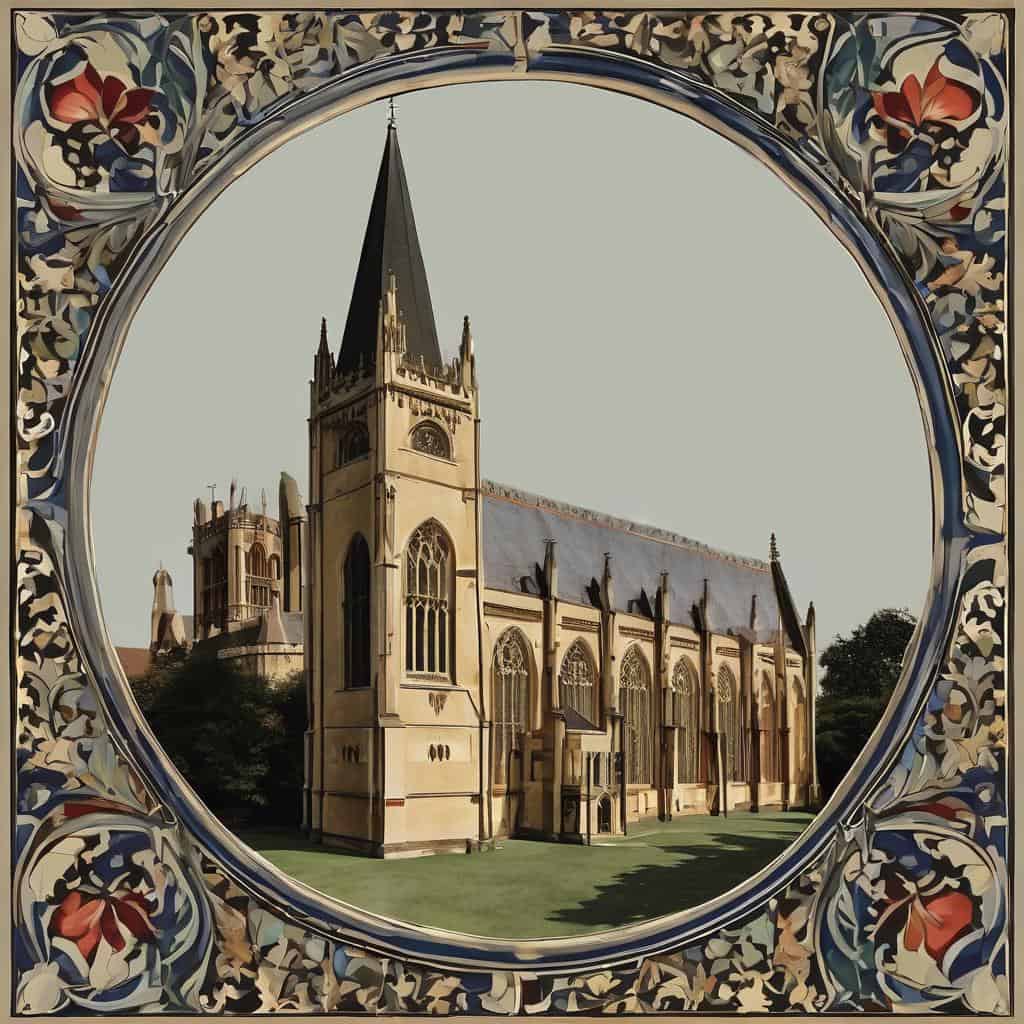 Εκκλησία με ρομαντική αρχιτεκτονική και βυζαντινά στοιχεία, εικόνα θρησκευτικής τέχνης και πολιτισμού.