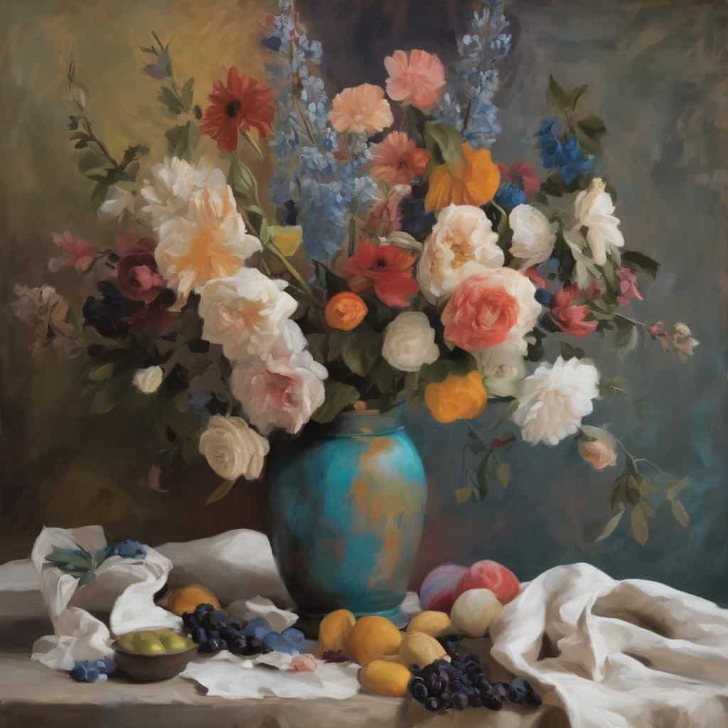 Λουλούδια σε βάζο, πίνακας τέχνης, ζωγραφική με άνθη και φρούτα, πολιτισμός, πολιτική κοινωνία, τέχνη και έκφραση.